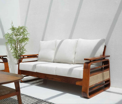 Alleana 3+1+1 Seater Wooden Sofa Set  (Honey finish , Without Coffee Table) | Opelhome UAE
