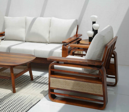 Alleana 3+1+1 Seater Wooden Sofa Set  (Honey finish , Without Coffee Table) | Opelhome UAE