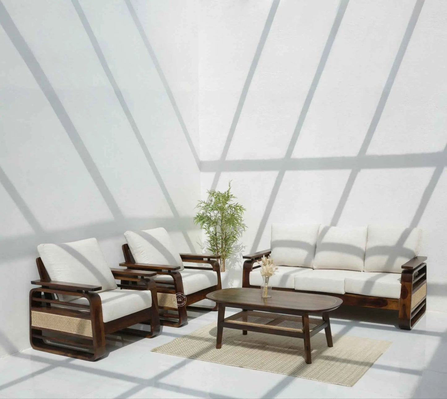 Alleana 3+1+1 Seater Wooden Sofa Set  (Walnut finish , Without Coffee Table) | Opelhome UAE