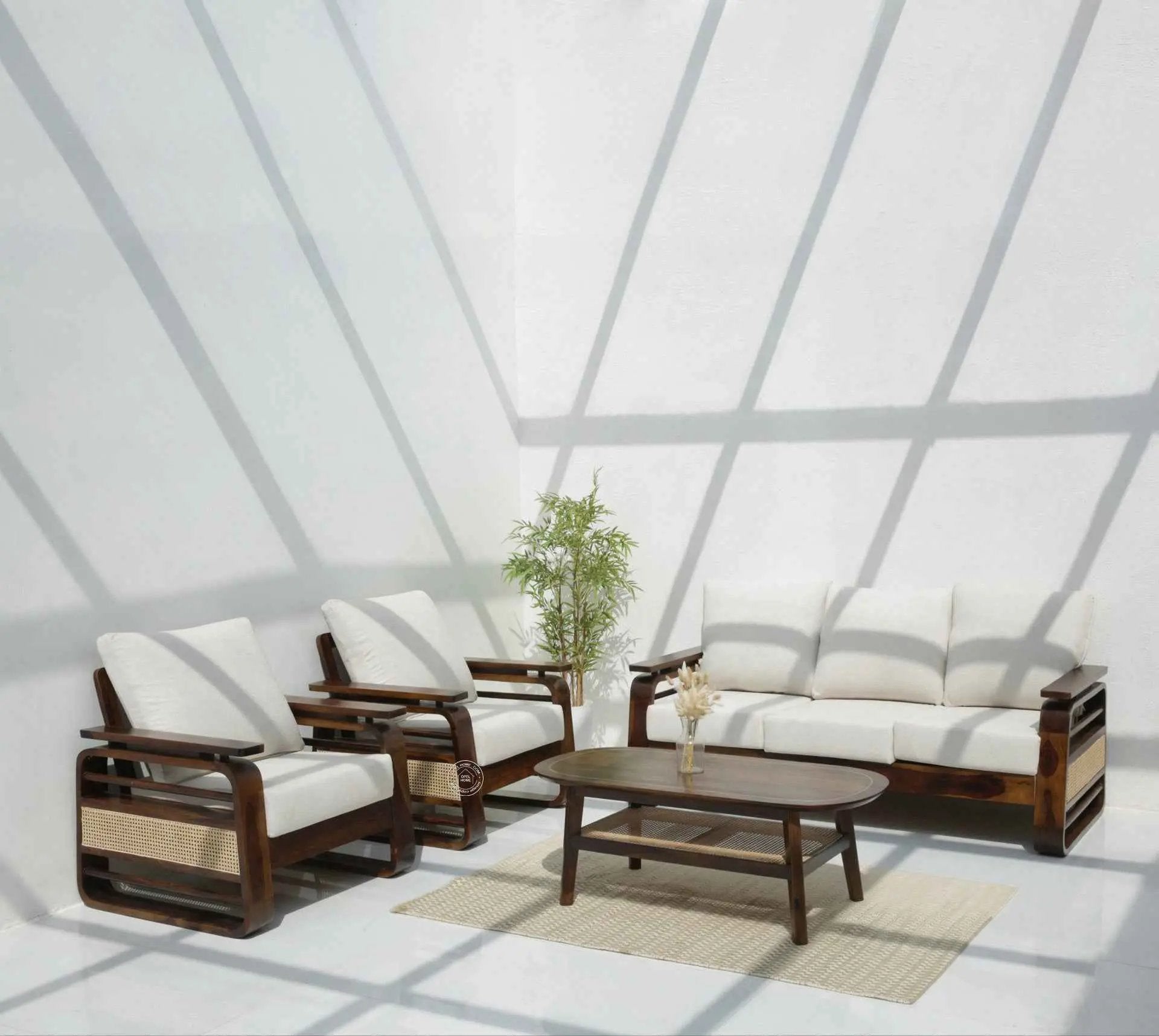 Alleana 3+1+1 Seater Wooden Sofa Set  (Walnut finish , Without Coffee Table) | Opelhome UAE