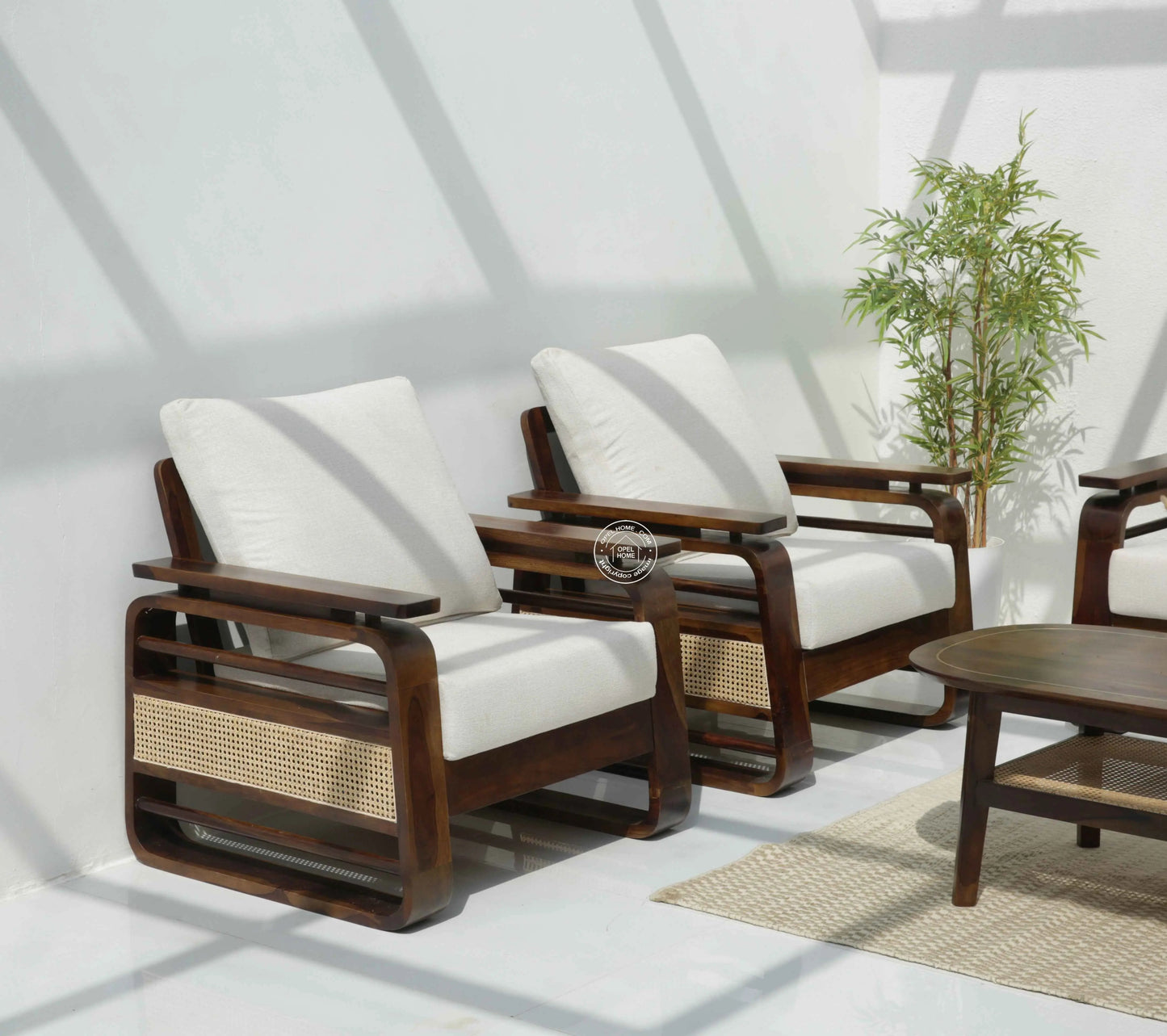 Alleana 3+1+1 Seater Wooden Sofa Set  (Walnut finish , Without Coffee Table) | Opelhome UAE