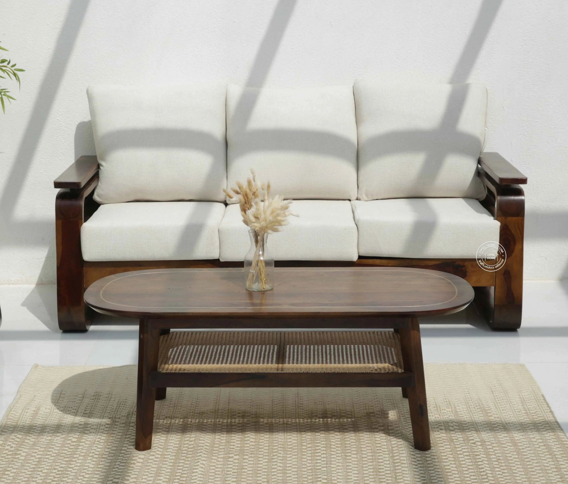 Alleana 3+1+1 Seater Wooden Sofa Set  (Walnut finish , Without Coffee Table) | Opelhome UAE