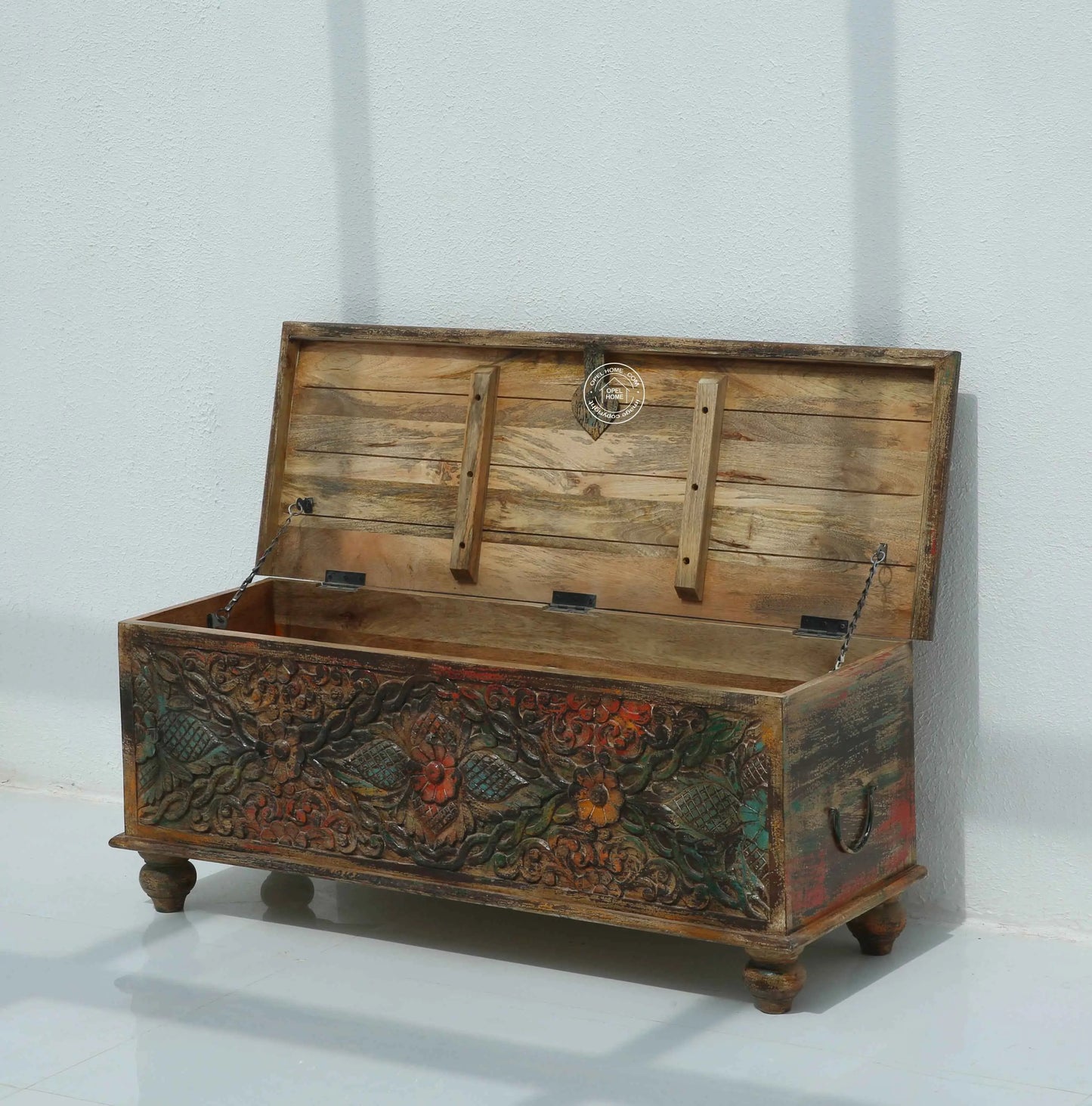 Almerton Wooden Carved Trunk Box