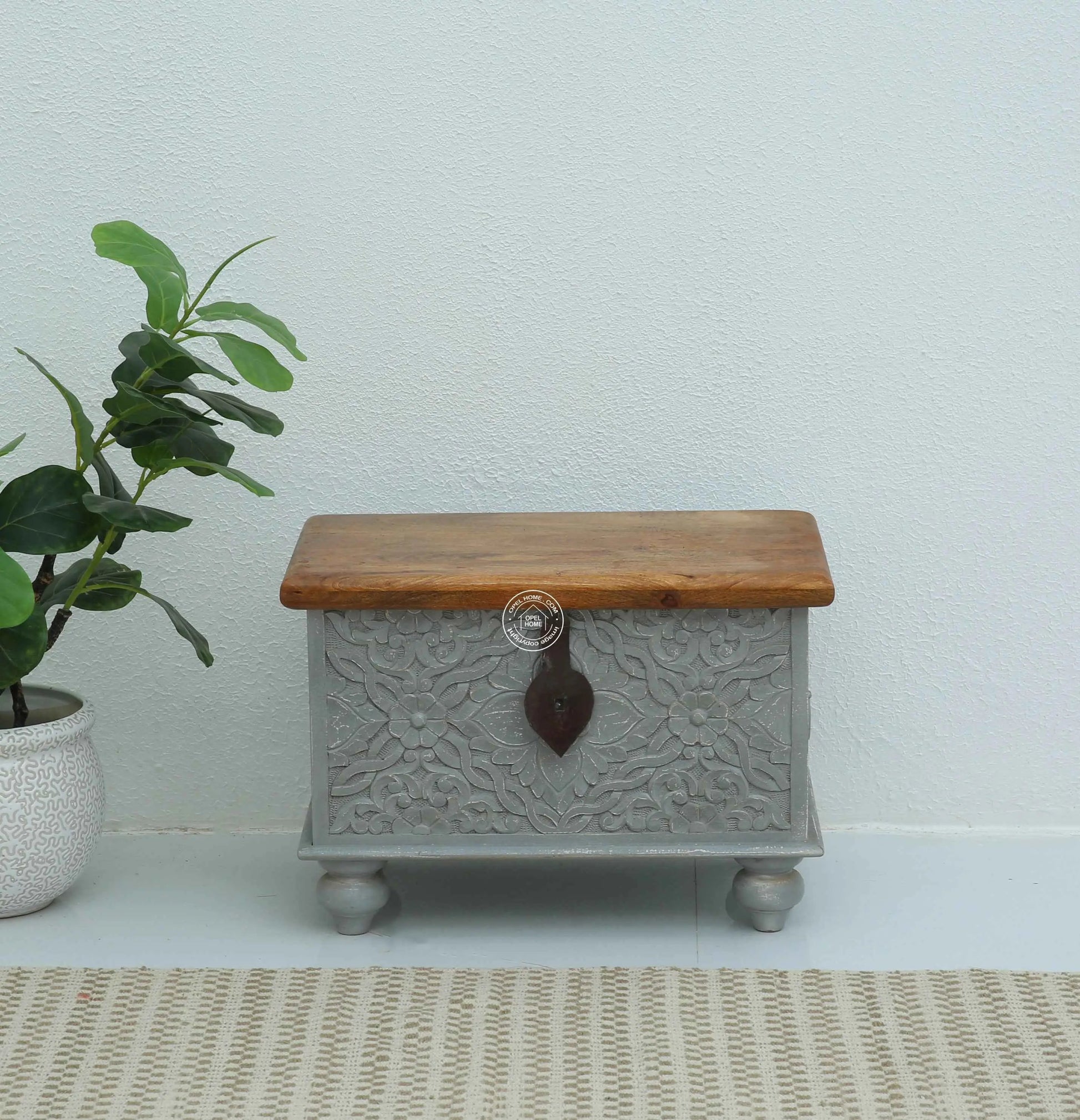 Almerton Wooden Carved Trunk Box