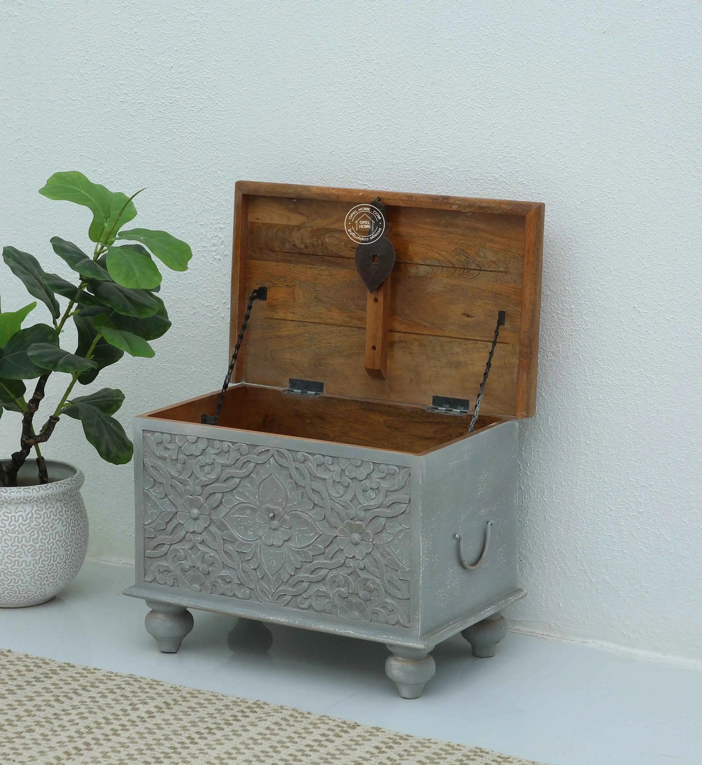 Almerton Wooden Carved Trunk Box
