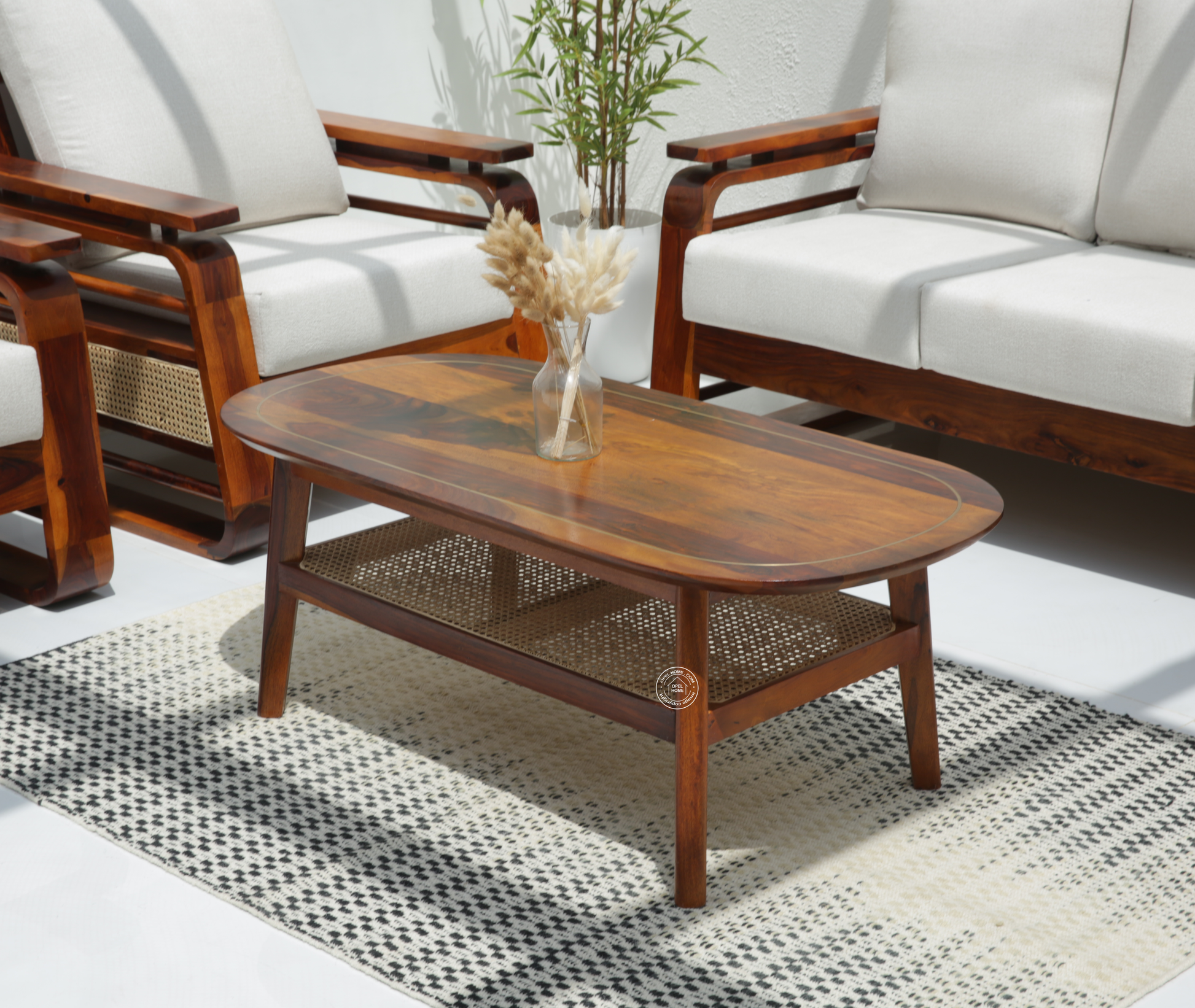 Alpen Rattan Coffee Table – Solid Rose Wood, Honey Finish | Opelhome UAE - Opelhome