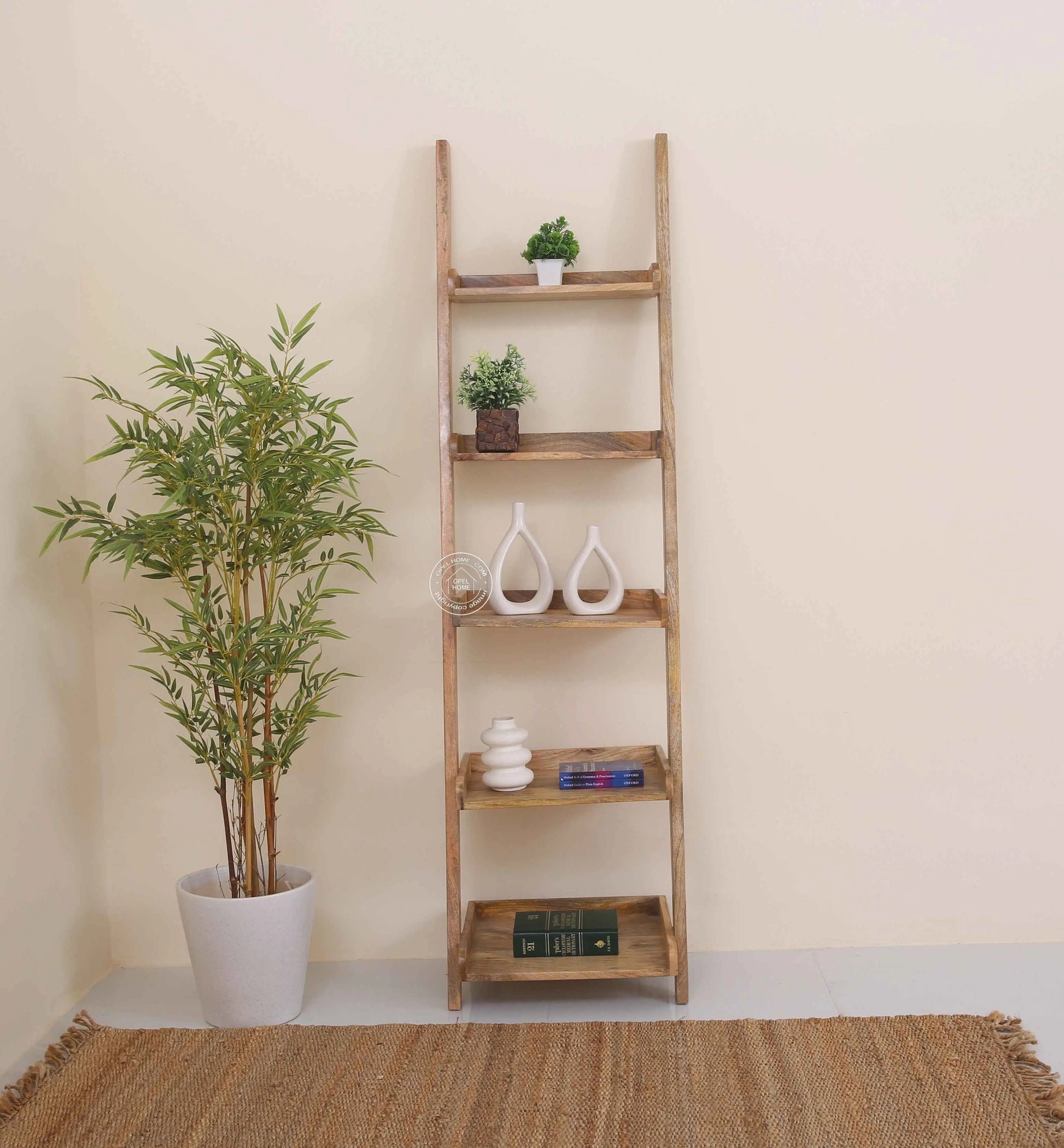 Alvine Wood Ladder Shelves – Solid Wood, 180 cm | Opelhome UAE