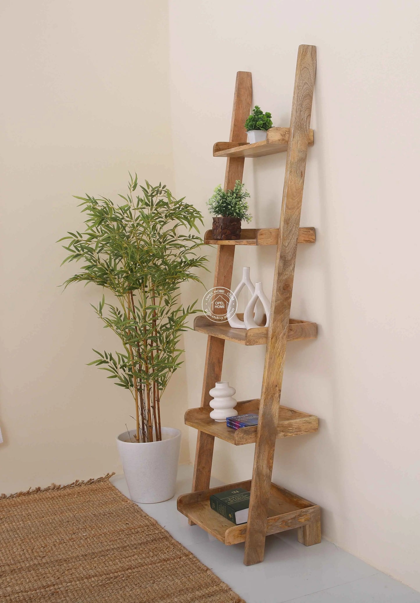 Alvine Wood Ladder Shelves – Solid Wood, 180 cm | Opelhome UAE