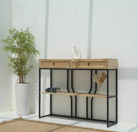 Amboise Industrial Console – 2 Drawers, Solid Mango Wood & Iron | Opelhome UAE