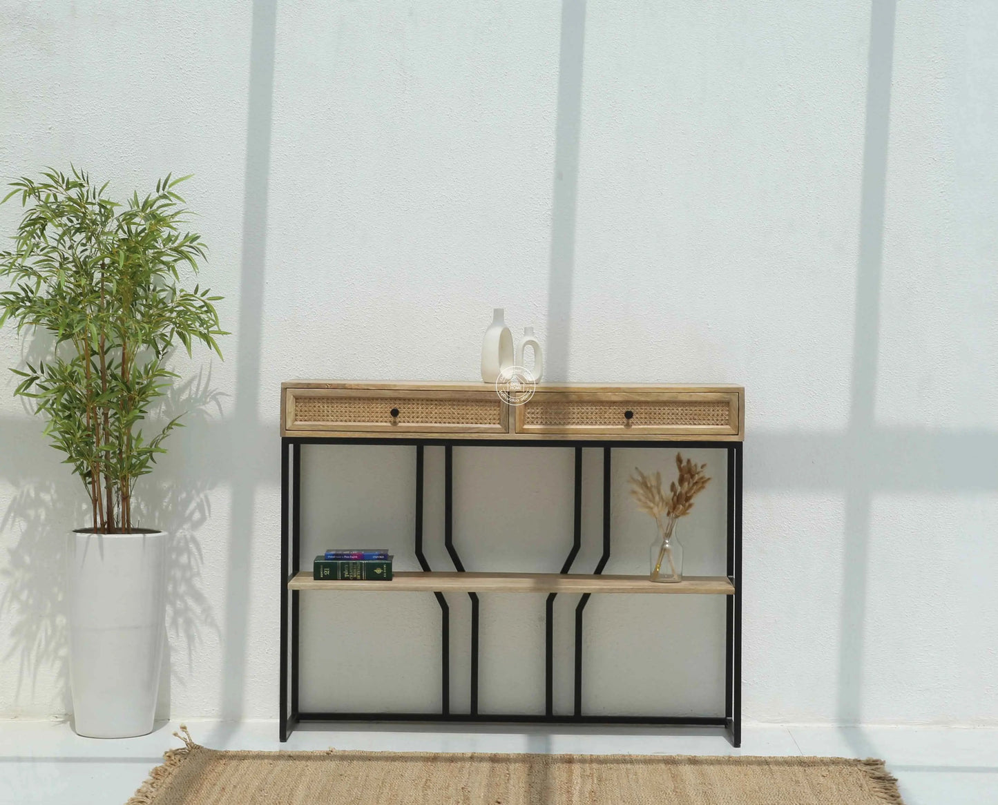 Amboise Industrial Console – 2 Drawers, Solid Mango Wood & Iron | Opelhome UAE