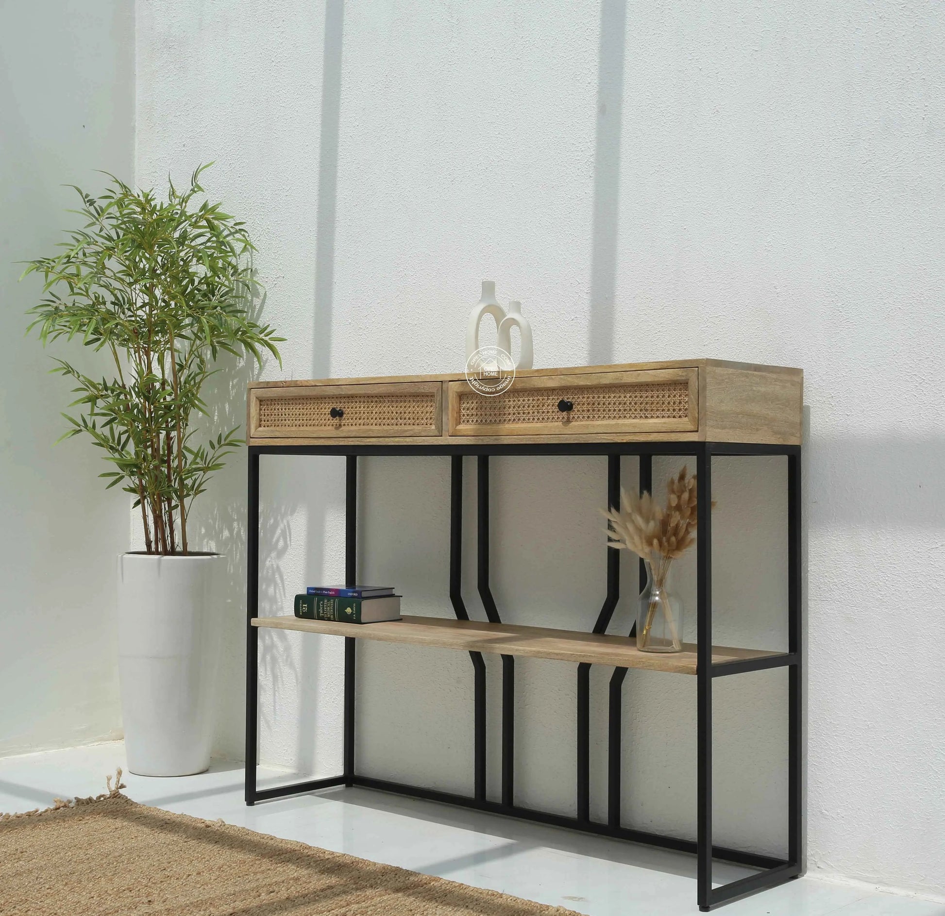 Amboise Industrial Console – 2 Drawers, Solid Mango Wood & Iron | Opelhome UAE