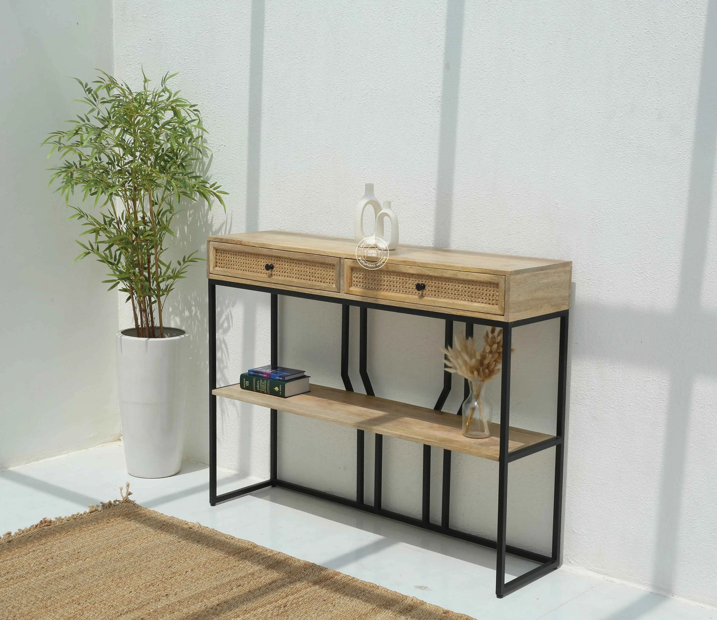 Amboise Industrial Console – 2 Drawers, Solid Mango Wood & Iron | Opelhome UAE