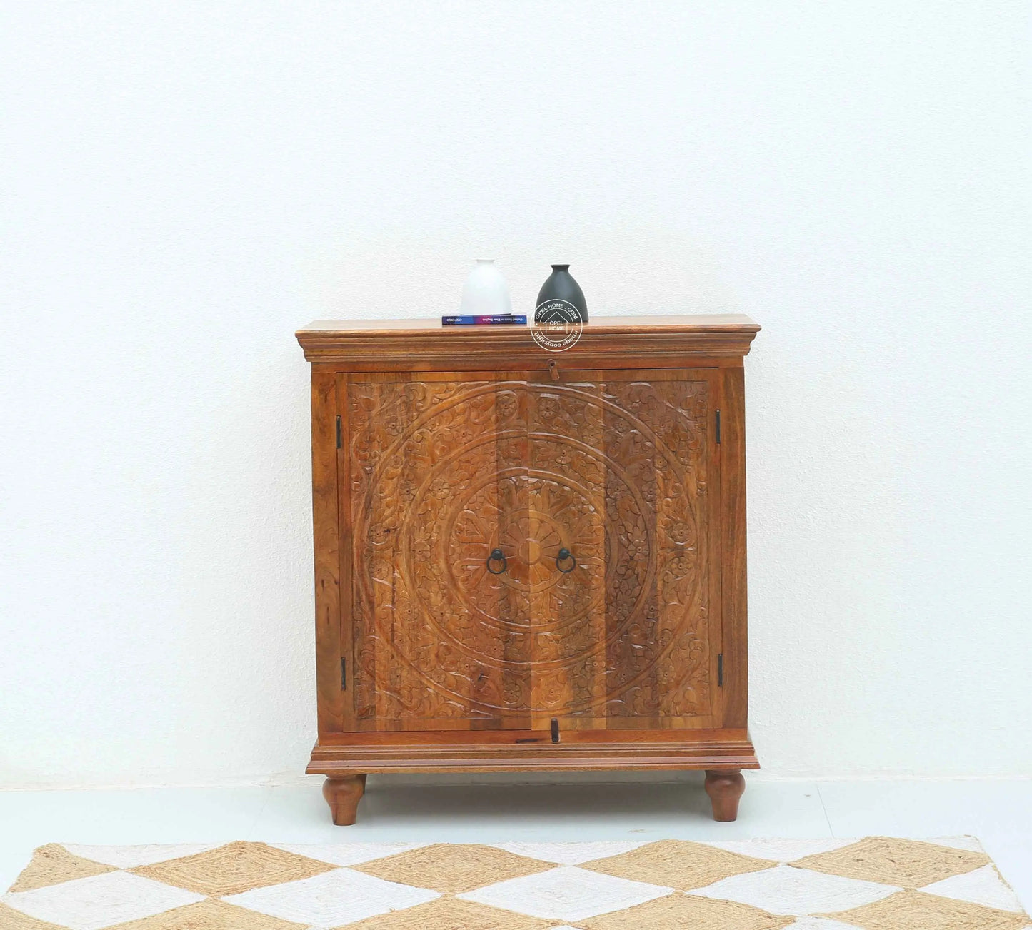 Anasta Wooden 2 Door Carved Cabinet
