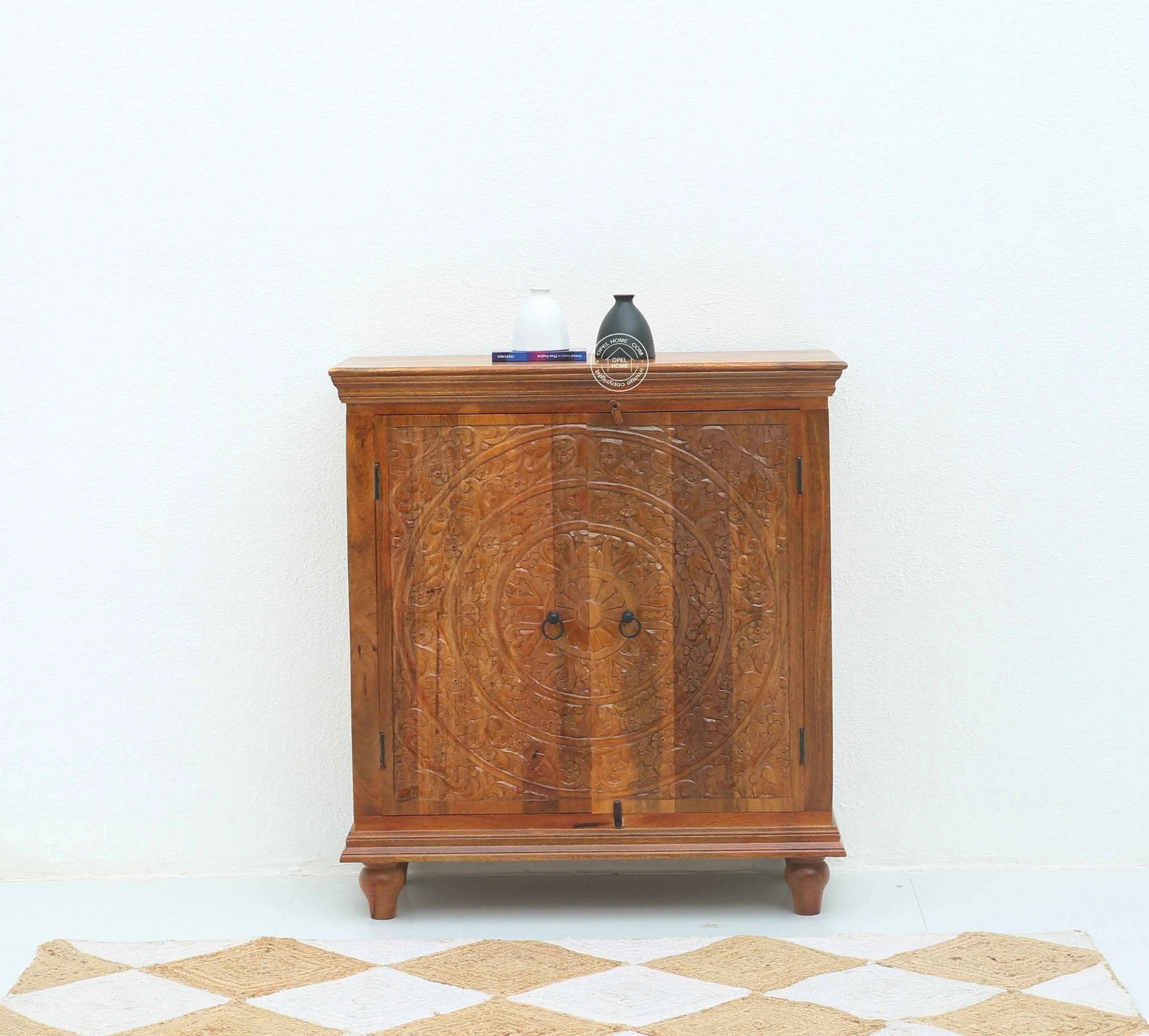Anasta Wooden 2 Door Carved Cabinet