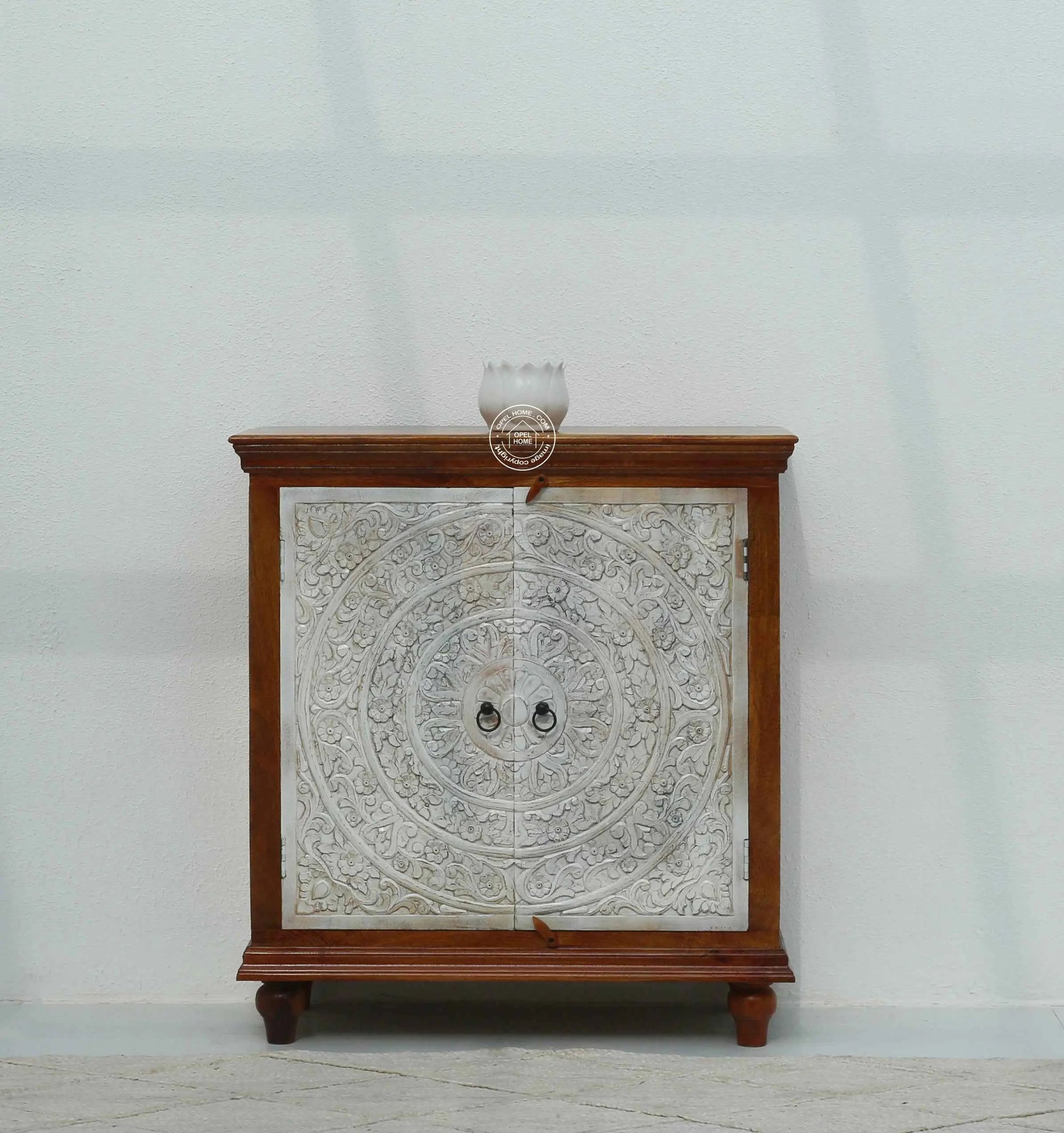 Anasta Wooden 2 Door Carved Cabinet