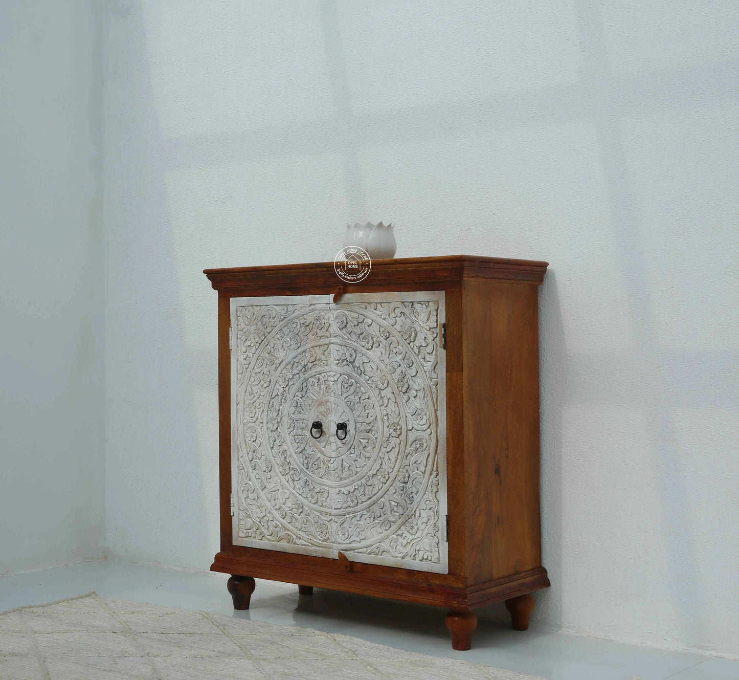 Anasta Wooden 2 Door Carved Cabinet