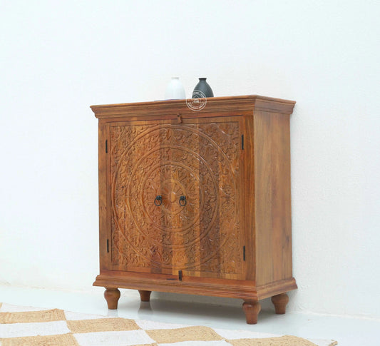 Anasta Wooden 2 Door Carved Cabinet