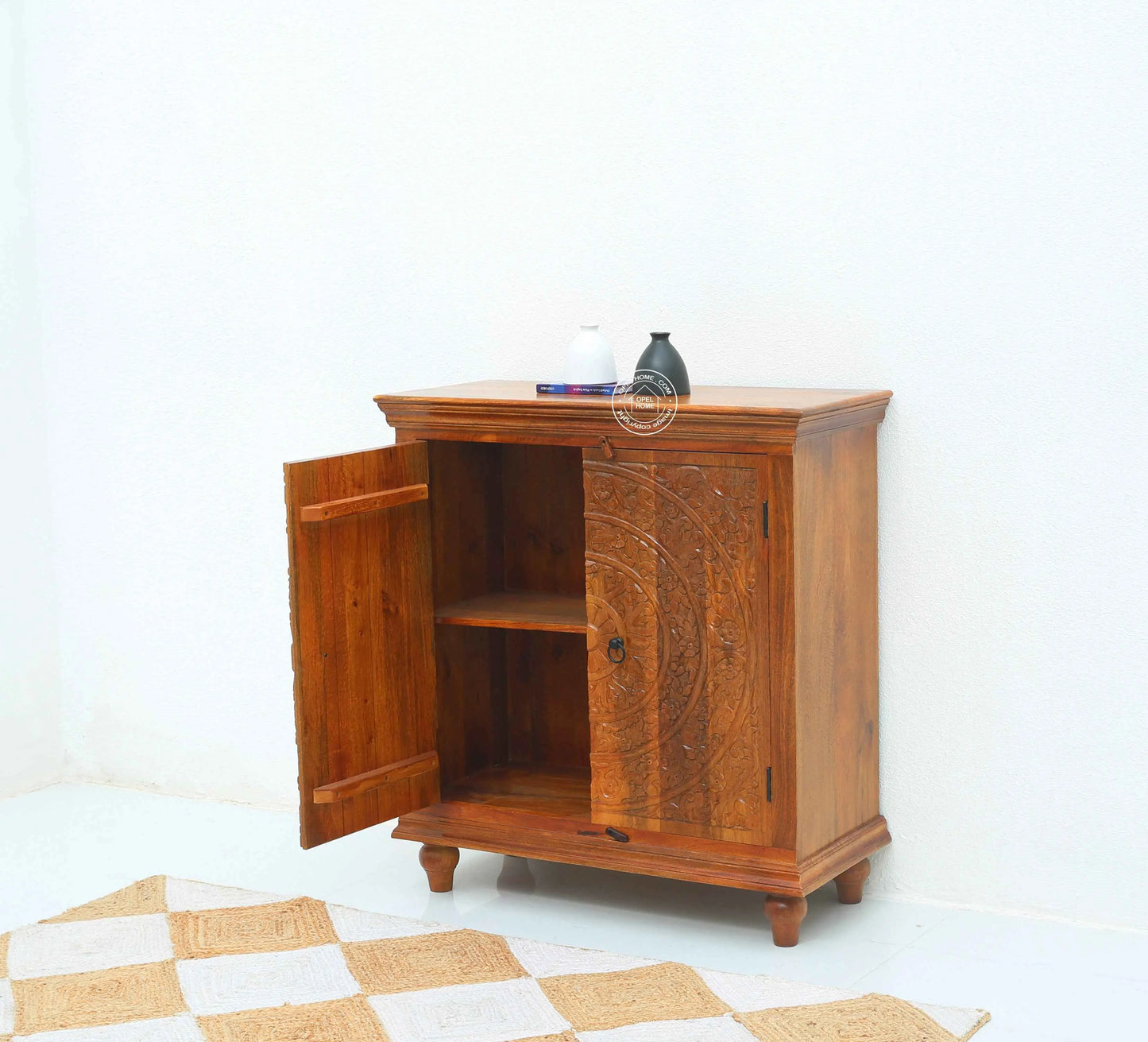 Anasta Wooden 2 Door Carved Cabinet