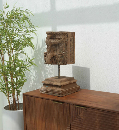 Antique Wooden Bracket Carving Block on Stand