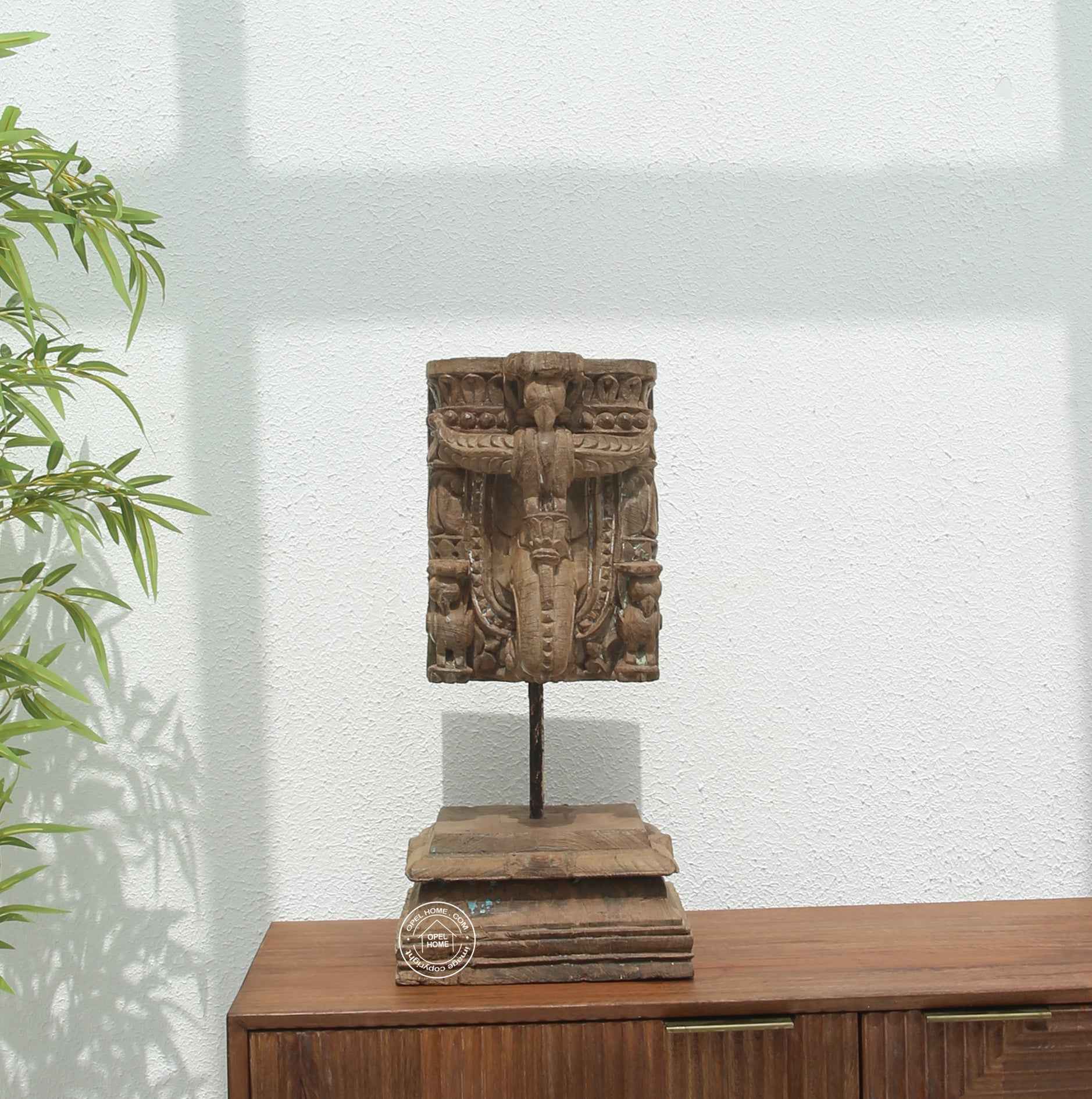 Antique Wooden Bracket Carving Block on Stand