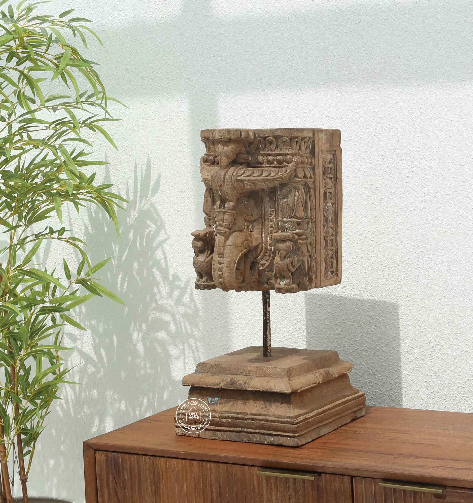 Antique Wooden Bracket Carving Block on Stand