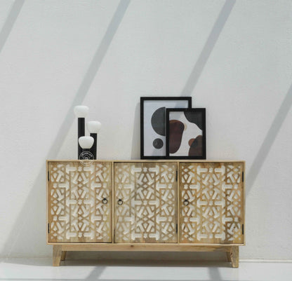 Antonella 3 Door Wooden Sideboard – Solid Mango Wood, Natural Finish | Opelhome UAE