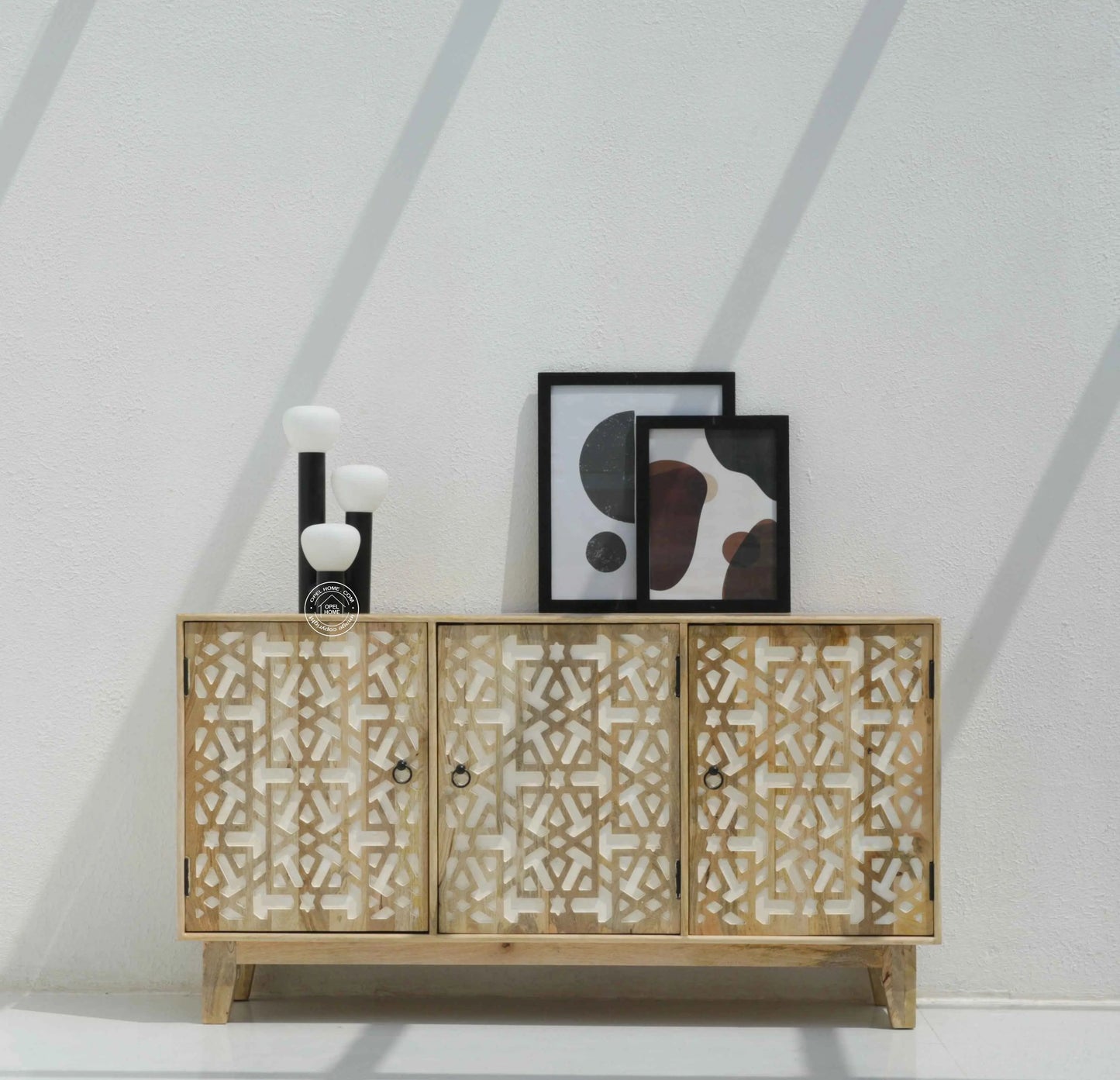 Antonella 3 Door Wooden Sideboard – Solid Mango Wood, Natural Finish | Opelhome UAE