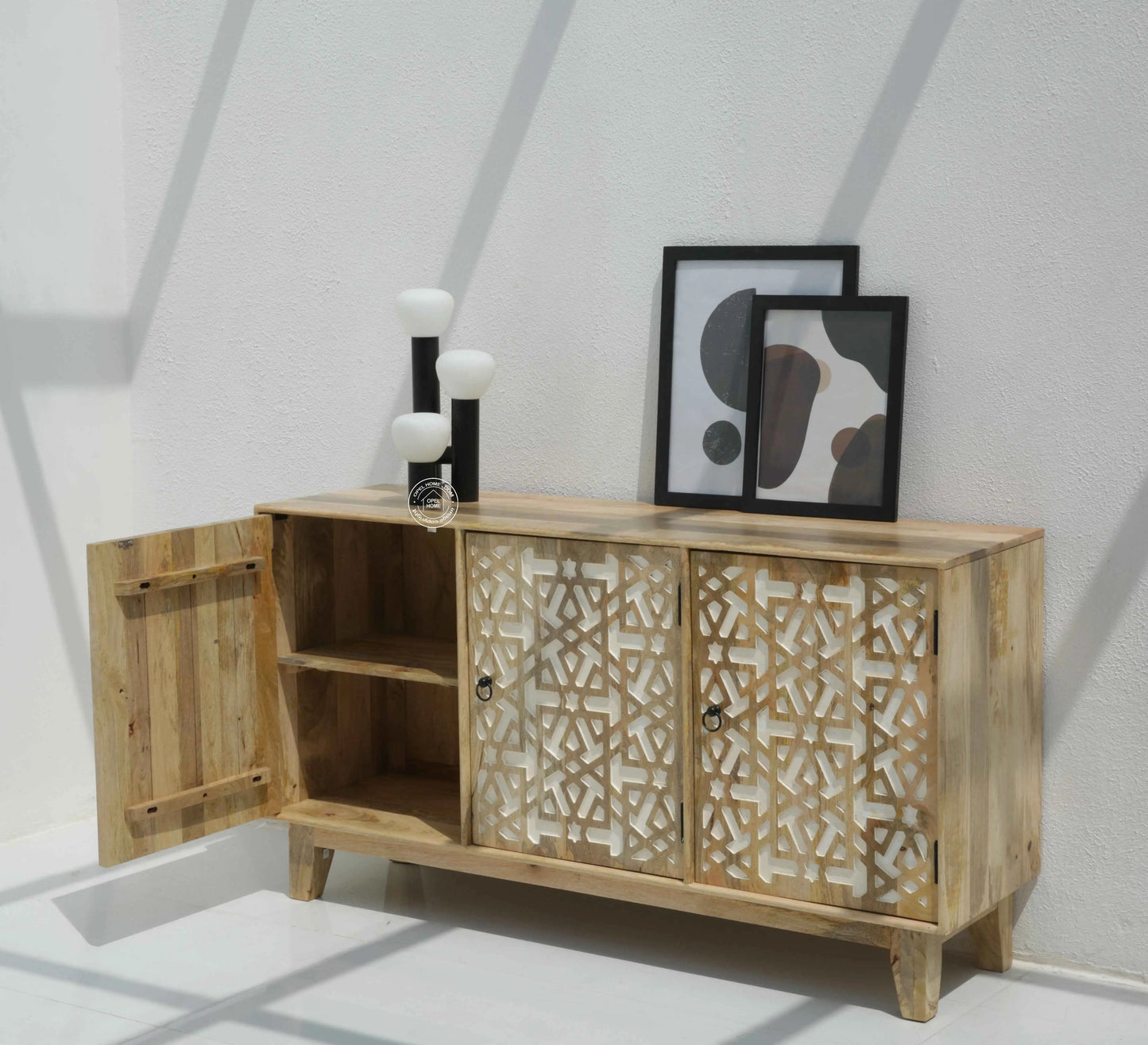 Antonella 3 Door Wooden Sideboard – Solid Mango Wood, Natural Finish | Opelhome UAE