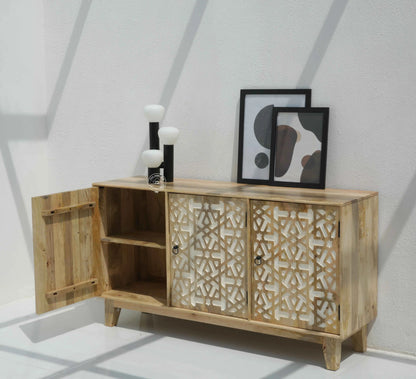 Antonella 3 Door Wooden Sideboard – Solid Mango Wood, Natural Finish | Opelhome UAE