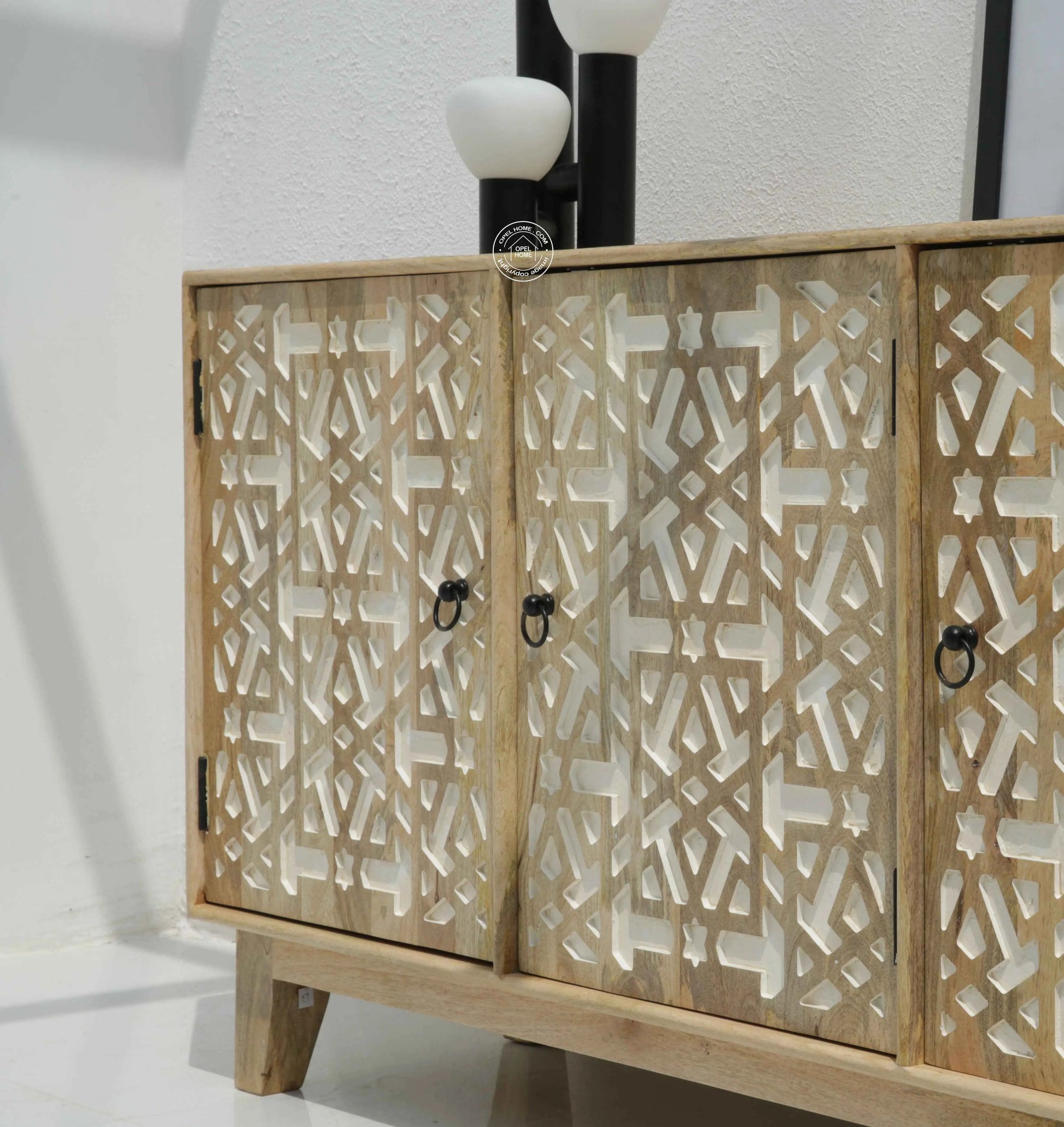 Antonella 3 Door Wooden Sideboard – Solid Mango Wood, Natural Finish | Opelhome UAE