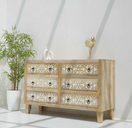 Antonella Wooden Chest of Drawers – Solid Mango Wood, Natural & White Finish | Opelhome UAE