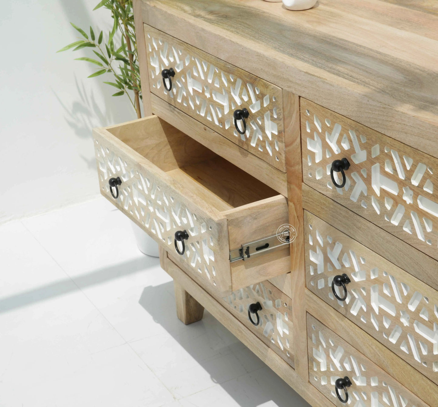 Antonella Wooden Chest of Drawers – Solid Mango Wood, Natural & White Finish | Opelhome UAE