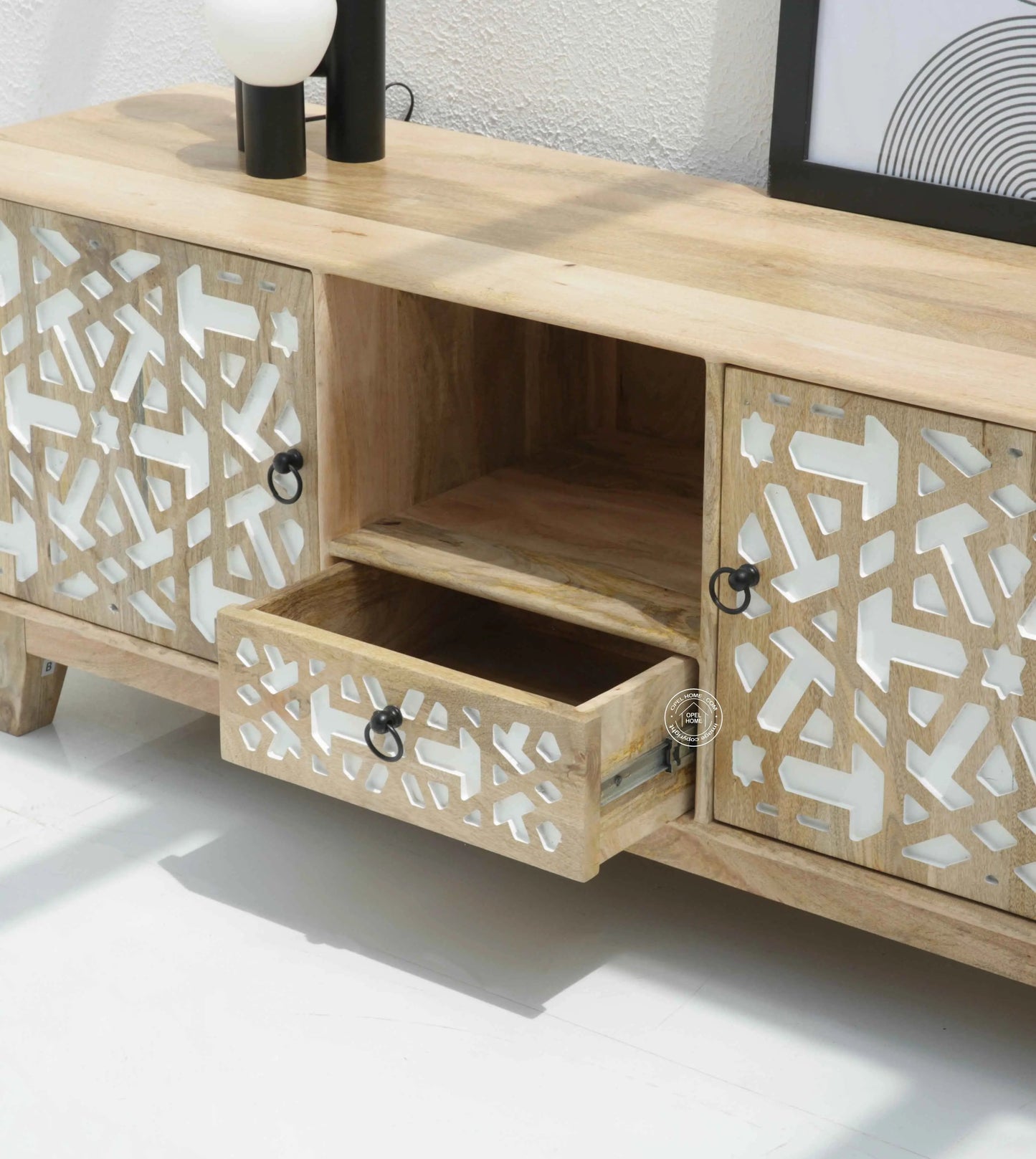 Antonella Wooden Two Door TV Unit – Solid Mango Wood, Natural & White Finish | Opelhome UAE