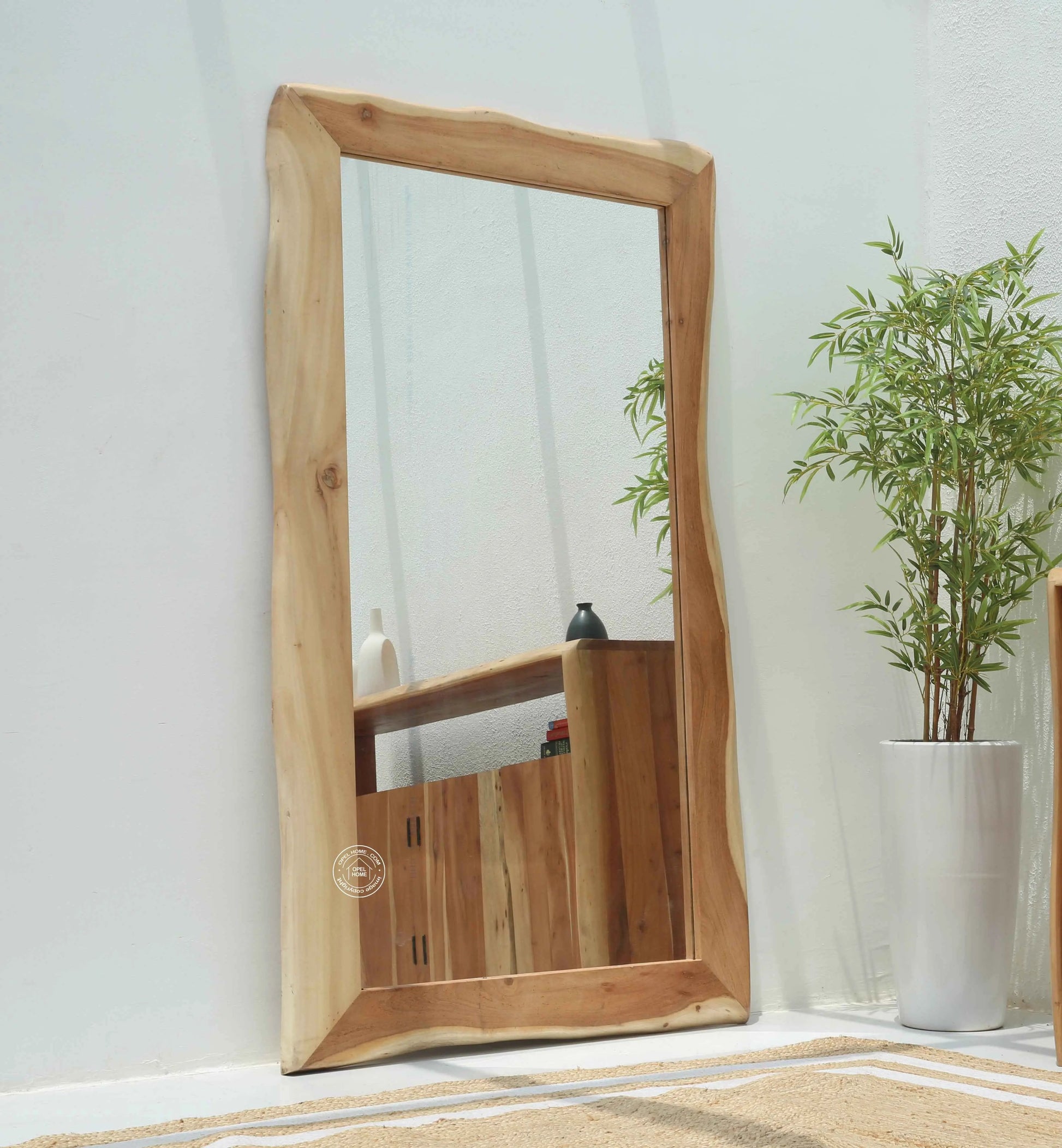 Archer Acacia Wood Mirror – Solid Wood, Natural Finish | Opelhome UAE