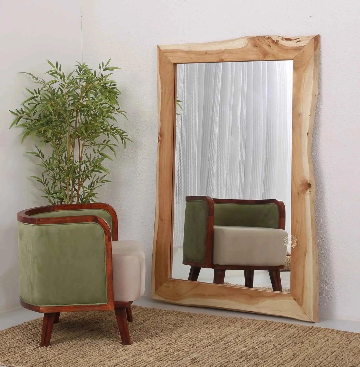 Archer Acacia Wood Mirror – Solid Wood, Natural Finish | Opelhome UAE