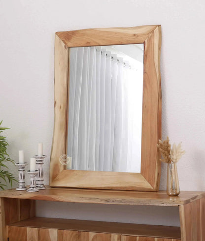 Archer Acacia Wood Mirror – Solid Wood, Natural Finish | Opelhome UAE