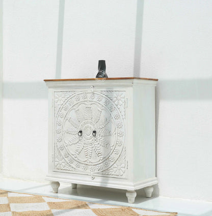 Arcolia Wooden 2 Door Carved Cabinet – Solid Mango Wood, Natural Finish | Opelhome UAE
