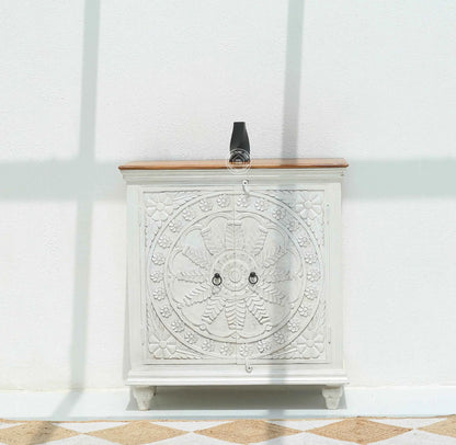 Arcolia Wooden 2 Door Carved Cabinet – Solid Mango Wood, Natural Finish | Opelhome UAE
