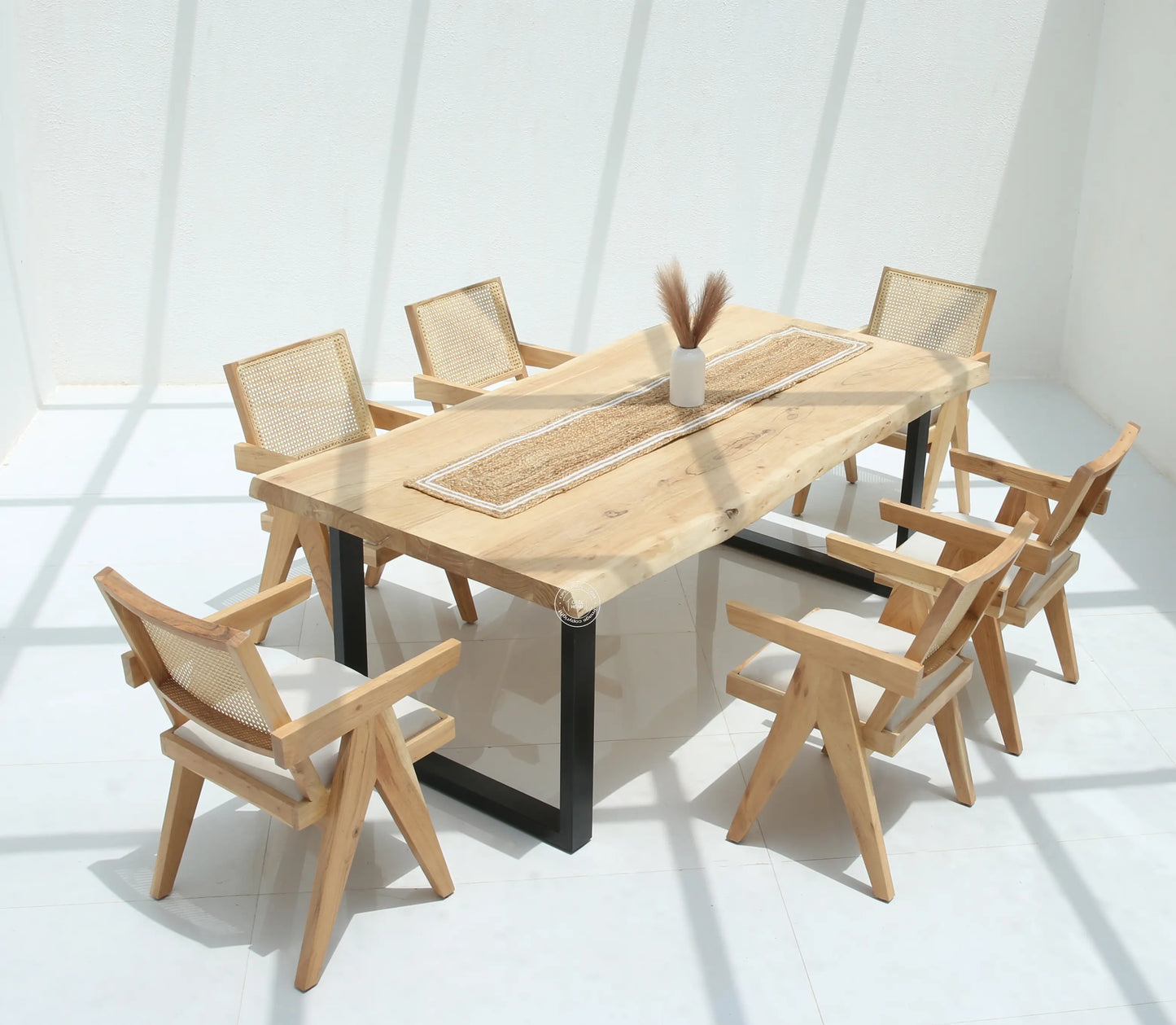 Arnola Acacia Wood Dining Table (7cm) – Only Table, Multiple Sizes & Leg Options  | Opelhome UAE Opel Home