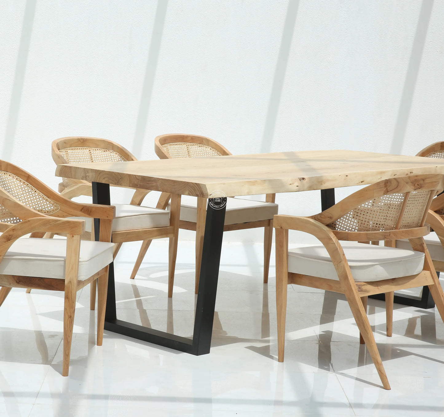 Arnola Acacia Wood Dining Table (7cm) – Only Table, Multiple Sizes & Leg Options  | Opelhome UAE Opel Home