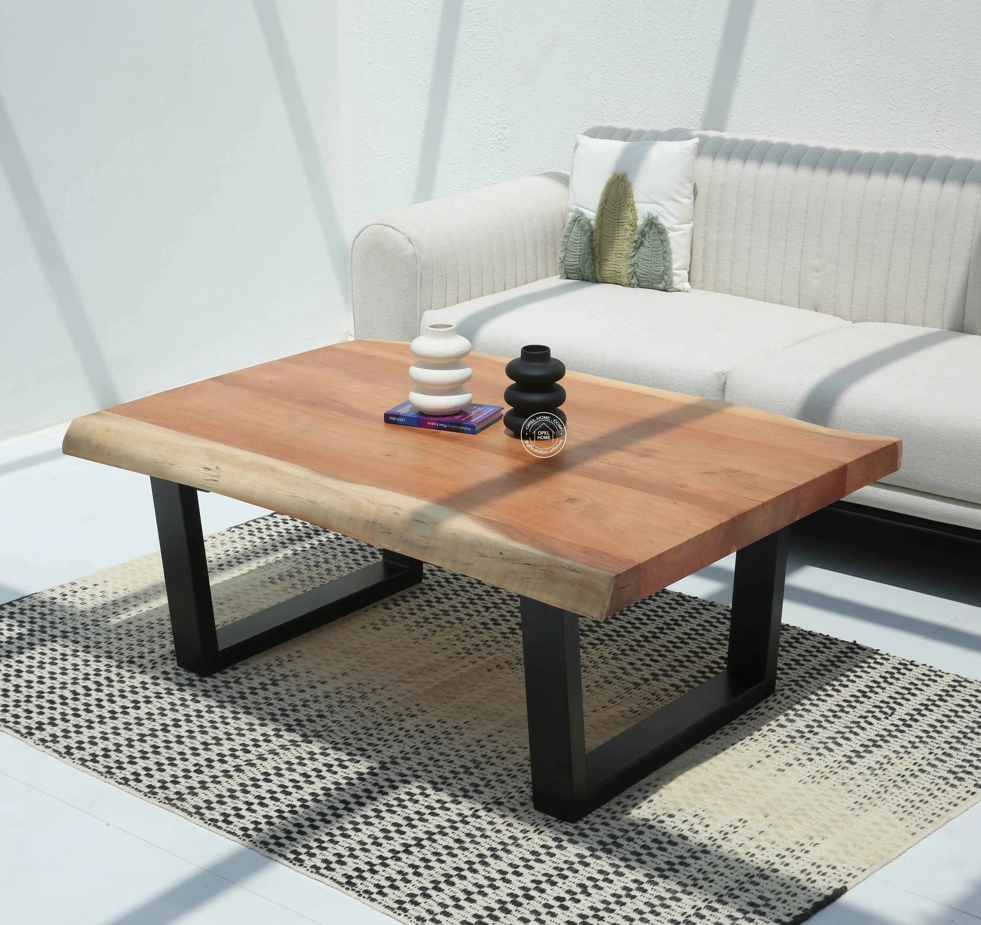 Arnola Wood Coffee Table – Acacia Wood & Iron, Multiple Leg Options | Opelhome UAE