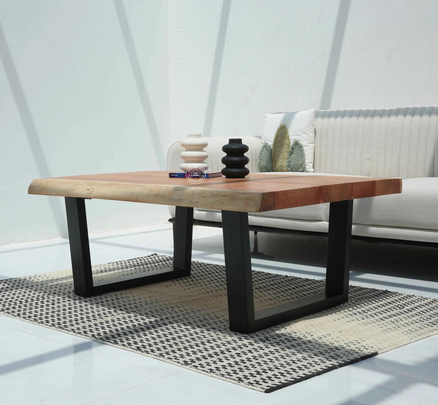 Arnola Wood Coffee Table – Acacia Wood & Iron, Multiple Leg Options | Opelhome UAE