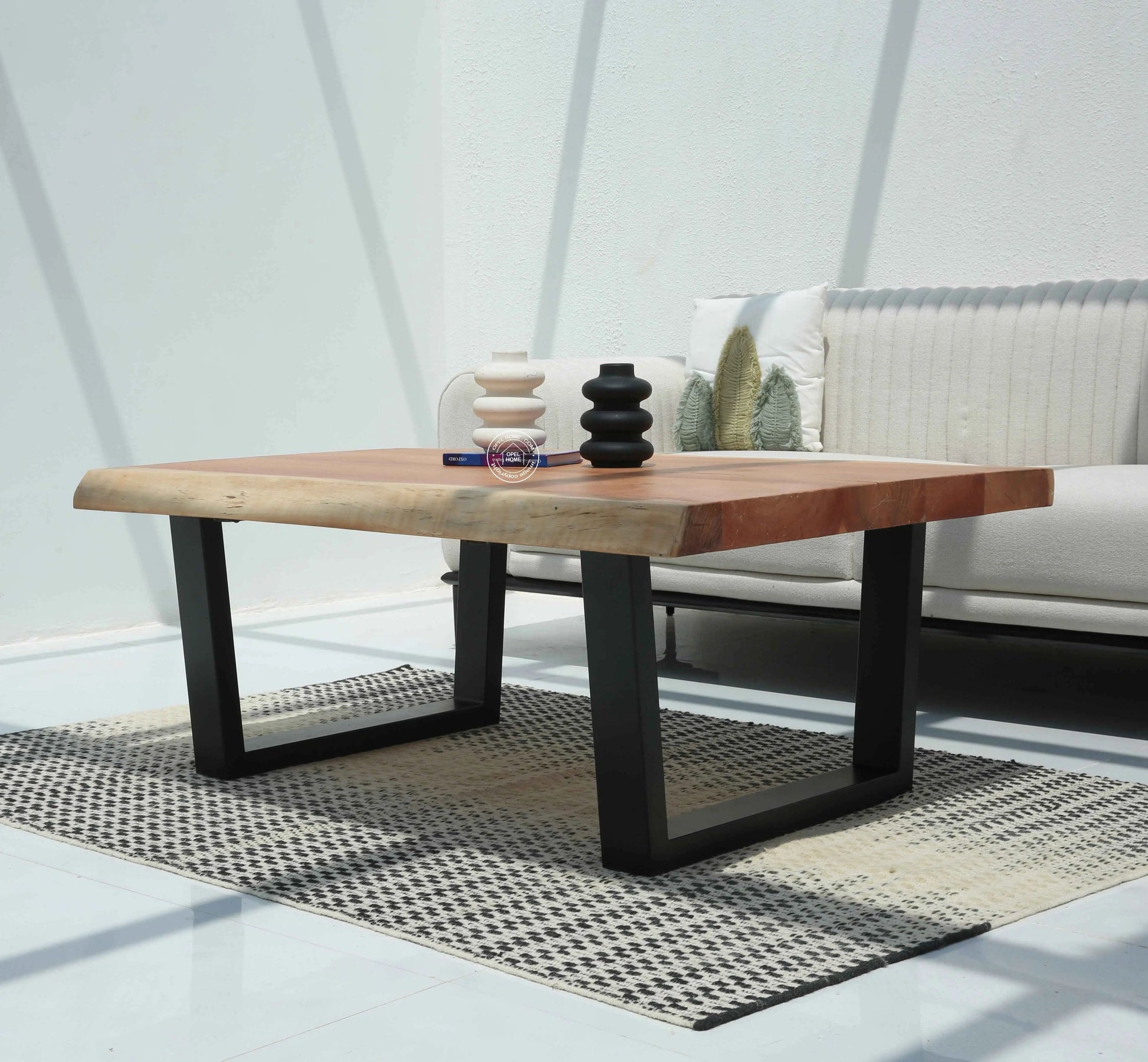 Arnola Wood Coffee Table – Acacia Wood & Iron, Multiple Leg Options | Opelhome UAE