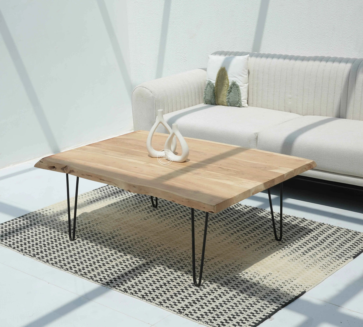 Arnola Wood Coffee Table – Acacia Wood & Iron, Multiple Leg Options | Opelhome UAE
