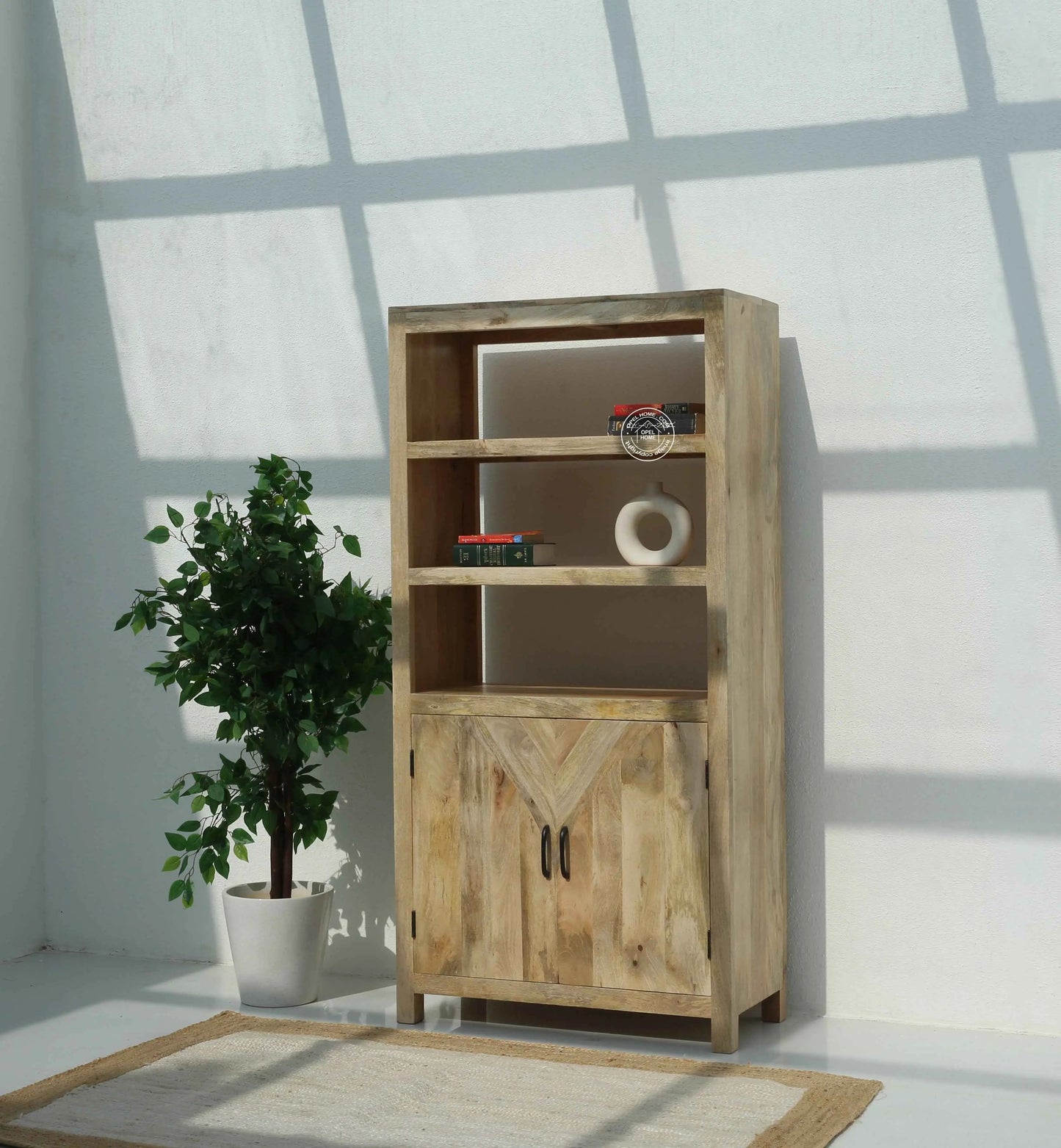 Aroha Display Shelves Unit – Solid Wood, Natural Finish, Tall Bookcase | Opelhome UAE