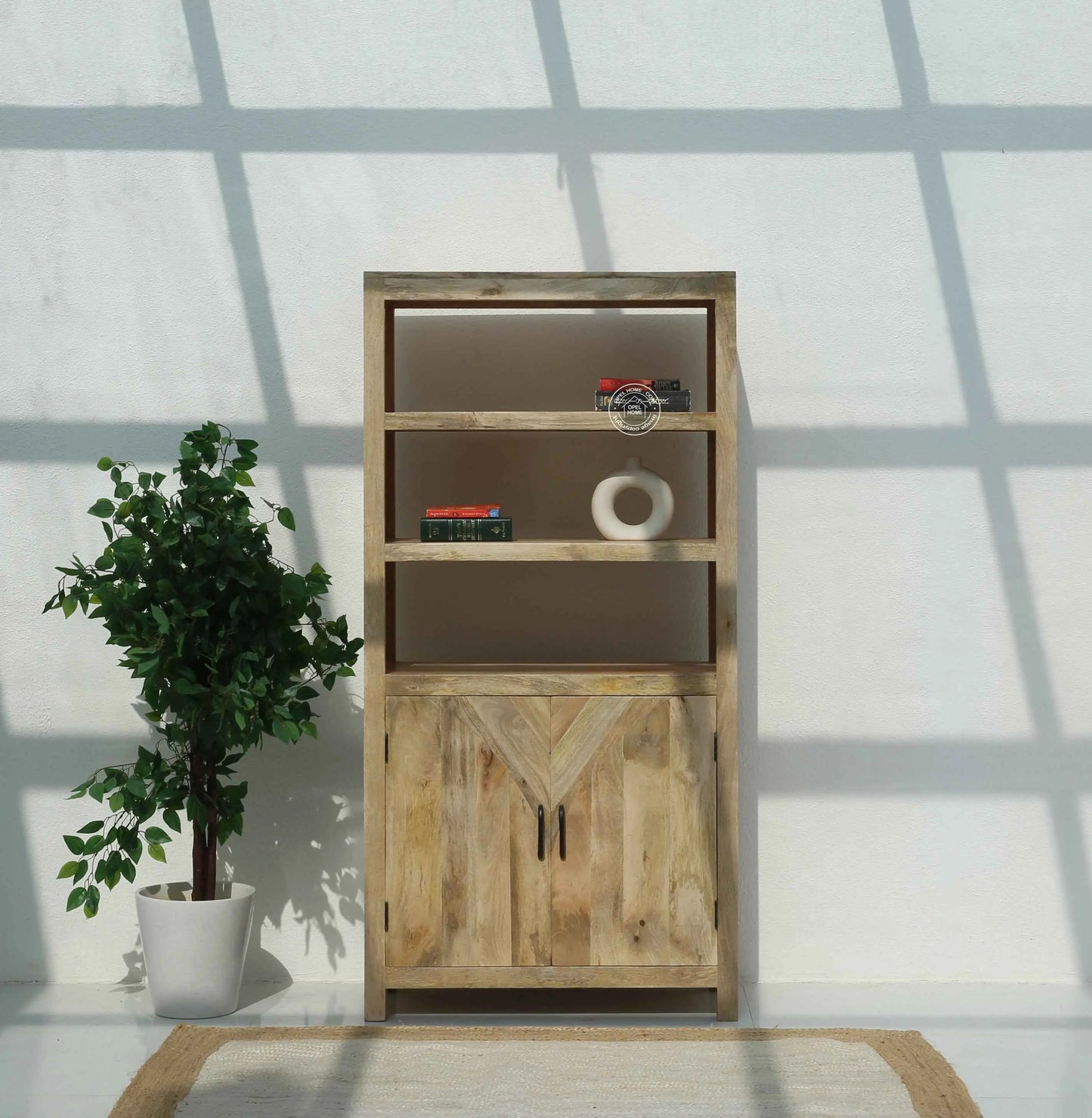 Aroha Display Shelves Unit – Solid Wood, Natural Finish, Tall Bookcase | Opelhome UAE