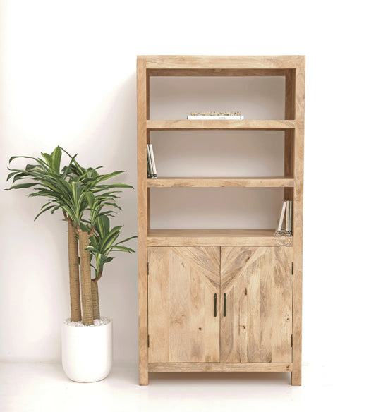 Aroha Display Shelves Unit – Solid Wood, Natural Finish, Tall Bookcase | Opelhome UAE Opel Home