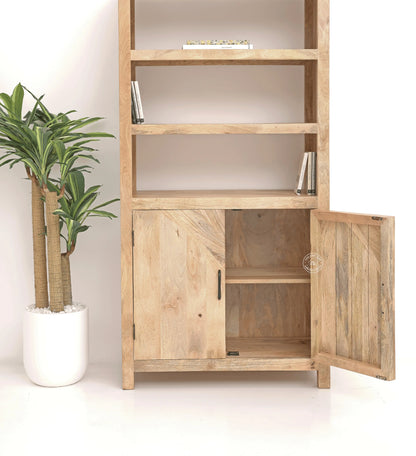Aroha Display Shelves Unit – Solid Wood, Natural Finish, Tall Bookcase | Opelhome UAE Opel Home