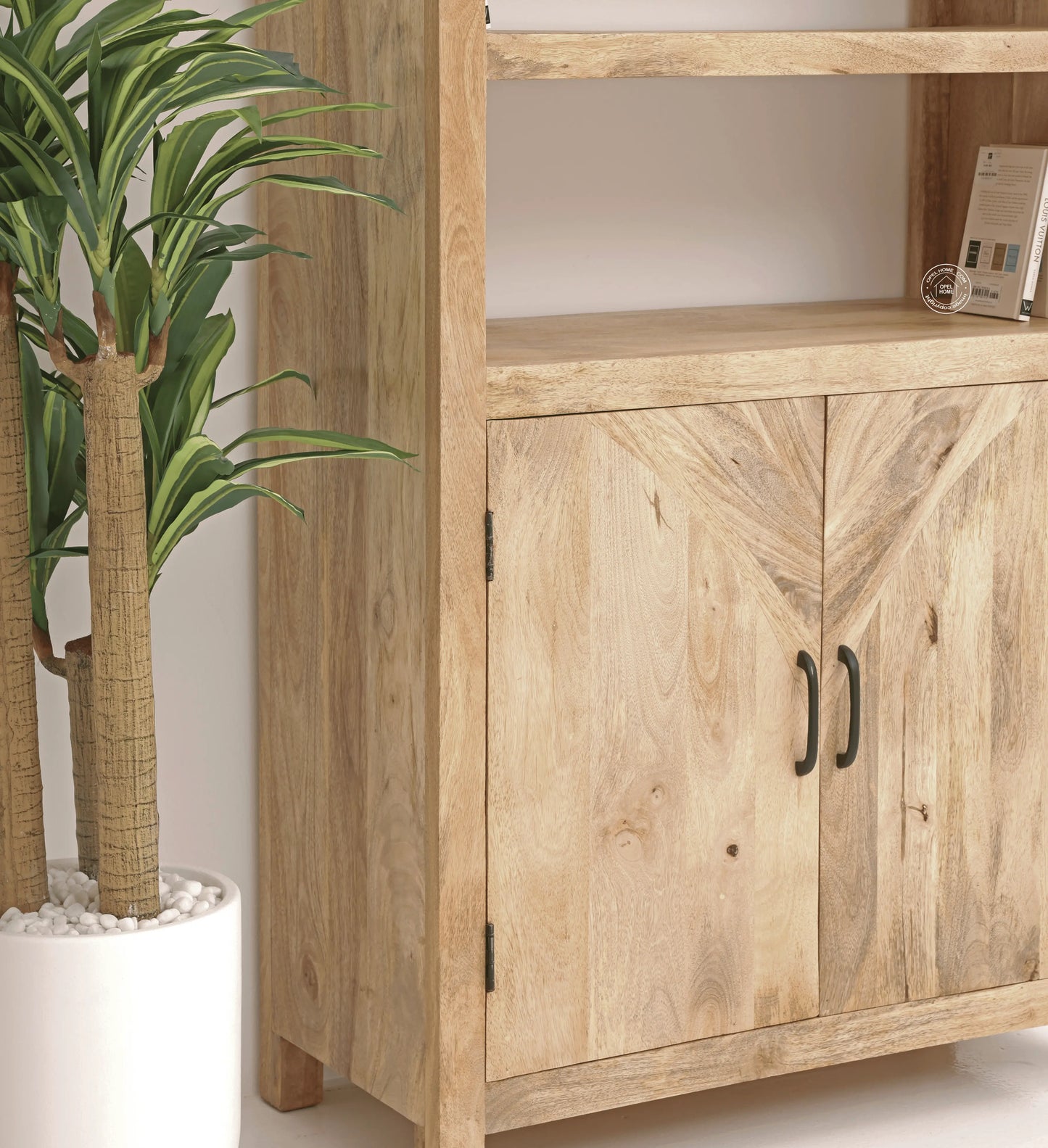 Aroha Display Shelves Unit – Solid Wood, Natural Finish, Tall Bookcase | Opelhome UAE Opel Home