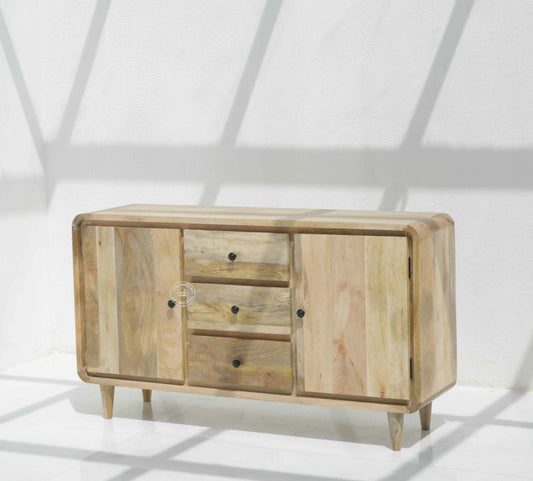 Arthen 3 Drawers & 2 Doors Sideboard – Solid Mango Wood, Natural Finish | Opelhome UAE